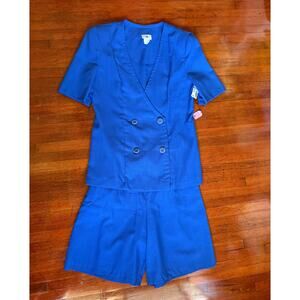 Vintage 70’s Deadstock Secretary Blue Two Piece Blazer Short Suit Set XS Small